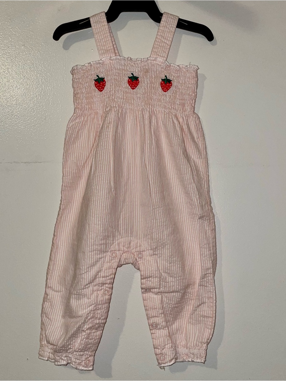 Pink Strawberry Smocked Romper -